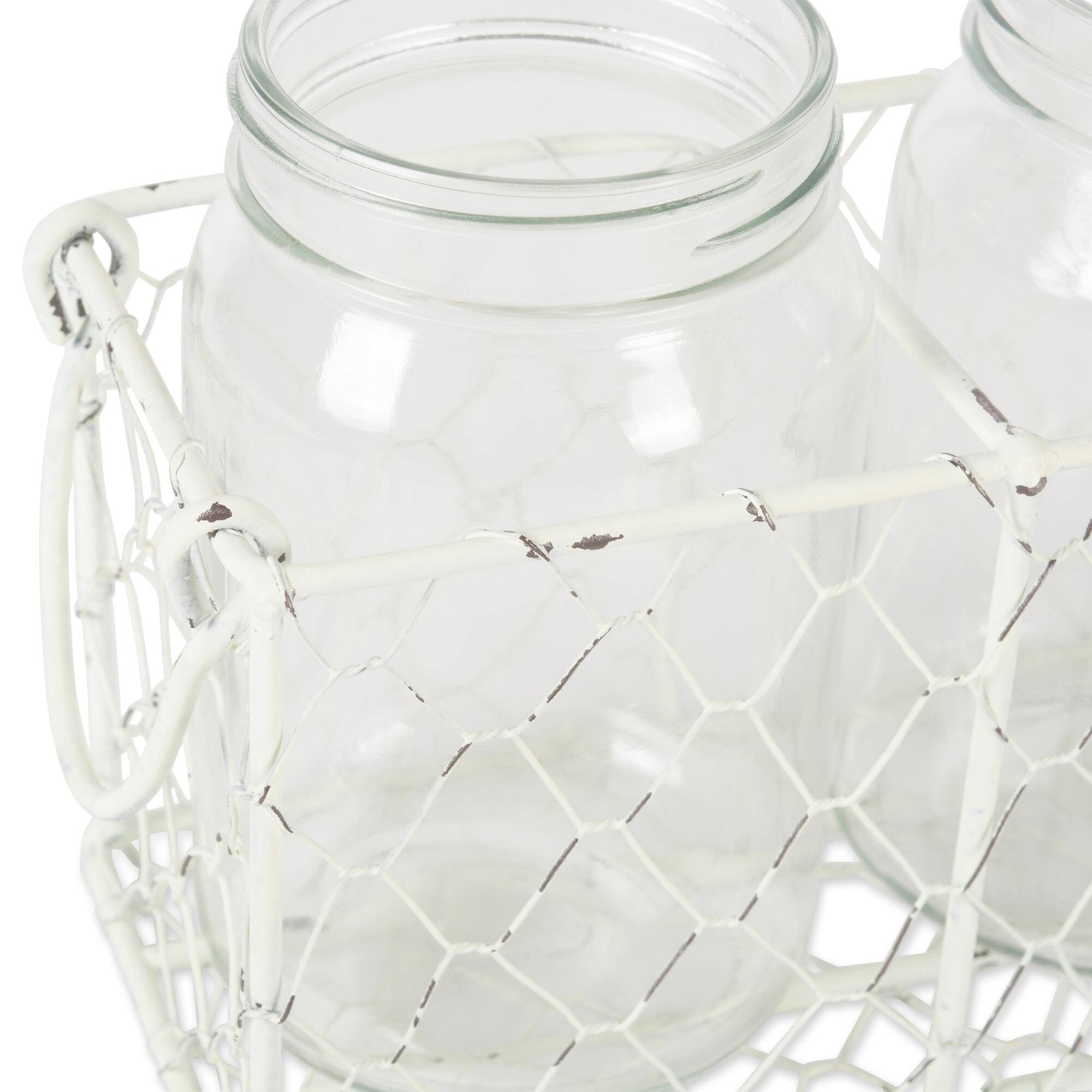 Antique White Flatware Caddy With Clear Jars